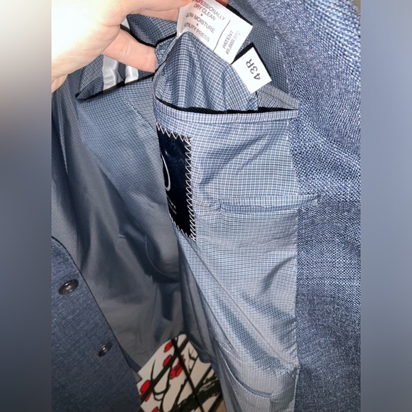 Mens Hart Schaffner Marx 43R Gray Blue Plaid Wool Made in USA Blazer Suit Coat - Picture 12 of 15